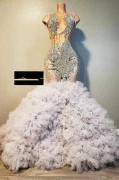 Kobiety Nowe przybycie Flormal Sukienki puste szyi z koralikami nr kryształami Perły Ruffled Sliki Tiul Sweat Train Mermaid Ladies Prezenta