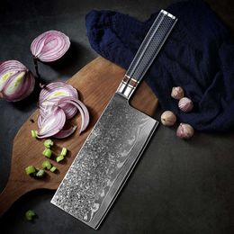 Chinese Style Large Knife with 67 Layers of Damascus Meat Slices, Kitchen Chef's Patterned Knife, Stainless Steel Cutting Tool