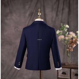 Flower Boys Navy Blue Wedding Suit Kids Photograph Set Teenager Birthday Party Tuxedo Dress Children Graduation Stage Costume