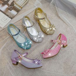 Girls Sandals Rhinestone Butterfly Latin Dance Kids Children High Heel Princess Shoes Glitter Leather Party Dress Wedding L2405 L2405