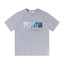 Trapstar letter white blue 3D printed short sleeved T-shirt trendy brand mens and womens couple shorts and cropped pants set5