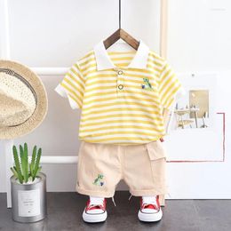 Clothing Sets Boys Clothes 2Pcs/set Summer Kids Casual Short Sleeve Striped Print T-shirt Top Cartoon Shorts Baby Children Suit