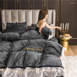 Bedding Sets 4pcs/set Winter Fleece Set Thicken Plain Drop Duvet Sheet Bed Home Cover Bedclothes Testile Color