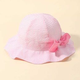 Caps Hats Pink Bow Sun Hat for Baby Girl Panama Summer Ruffled Bucket Hat Outdoor Beach Childrens Striped Fisherman Hat WX