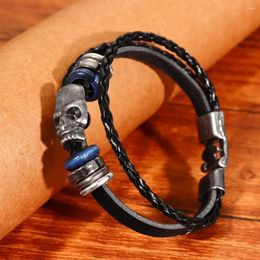 Bangle Men's Skull Bracelet Retro Multi-Layer Hand-Woven Beaded Leather Charm Men Travel Decorative Accessories