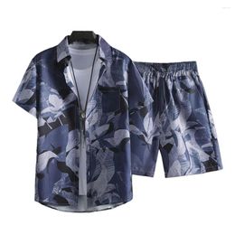Men's Tracksuits Printed Decoration Sportswear Summer Hawaiian Print Shirt Shorts Set With Elastic Drawstring Waist Pockets For Beach