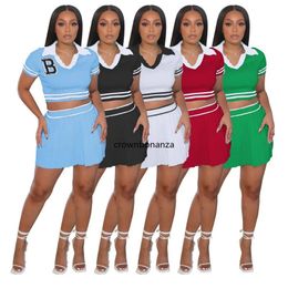 NEW Designer Dress Sets for Women Summer Short Sleeve Baseball Uniform T-shirt and Skirt Two 2 Piece Sets Casual B letter Outfits Active Tracksuits Clothes