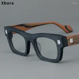 Sunglasses Frames Xbora 2024 Retro Big Face Eyewear Frame Acetate Wood Grain Square Myopia Women's And Men's Optical Prescription Glasses