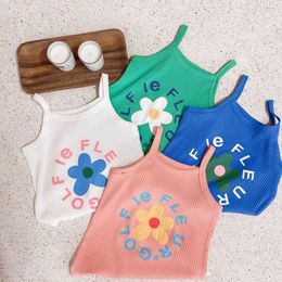 Vest Girls Tanp Top Childrens Flower Unterwäsche Baby Ärmel und Tanktop 2024 Sommer Casual Tanp Top Childrens Korean Unterwäsche2405