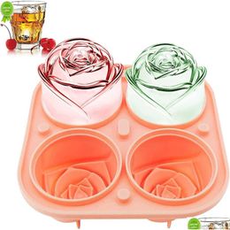 Ice Cream Tools New 3D Rose Molds 2.5 Inch Large Cube Trays Make 4 Nt Cute Flower Shape Sile Rubber Fun Big Ball Drop Delivery Home Ga Dh9Ni