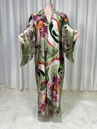 Africa Fashion Blogger Recommend Printed Silk Kaftan Maxi Dresses Loose Summer Beach Bohemian Long Dress For Lady