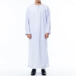 Ethnic Clothing Men's Abaya Polyester Round Neck Arabic Robe Oman Turkey Islamic Classical Jubba Thobe Saudi Kamis White Panjabi Dress