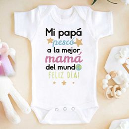 Rompers Happy birthday to the worlds best mother Spanish printed baby jumpsuit for newborns short sleeved tight fitting clothes for babies summer clothing fo
