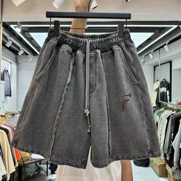 Men's Shorts Novelty High THUG CLUB Old Washed Rhine Stone Heavy Skateboard Strt Cotton Casual Shorts Hip-hop Parkour #U46 T240515