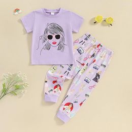 Clothing Sets CitgeeSummer Kids Girls Outfits Cartoon Print Short Sleeve T-Shirts And Elastic Waist Pants Clothes Set