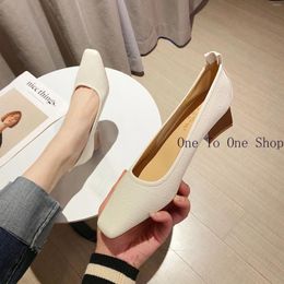 Dance Shoes Small Square Toe Thick High Heels 2024 Autumn Soft Leather Solid Colour Fashionable Single Shoe Low Cut Korean Women's