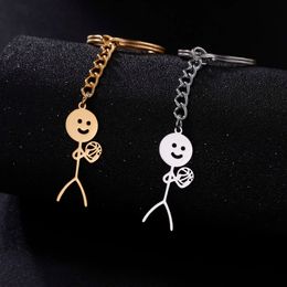 Volleyball Little Man Stickman Keychain For Women Men School Bag Car Sports Stainless Steel Keyring Jewellery Trinket Gifts