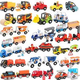 Diecast Model Cars Wooden track electric train magnetic car toy suitable for all brands of wooden train track childrens education toys WX