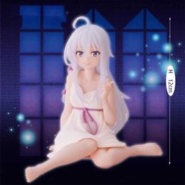 Action Toy Figures 10CM Cartoon anime A cute girl with white hair Figure Kneeling Pullover Coat Model Dolls Toy Gift Collect Y240516