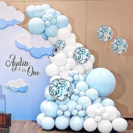 Party Balloons Blue and White Balloons Garland Arch Kit Pastel Baby Blue Balloons with Blue Confetti Balloons for Birthday Party Decoration