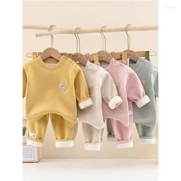 Clothing Sets Children's Padded Thickened Underwear Set Girls Round Neck Blouse Pants Suit Autumn Winter Boys Fashion Casual 2-Piece 4M-4Y