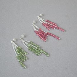 Beads Tassel Dangles Transparent Crystal Beaded Stud Earrings