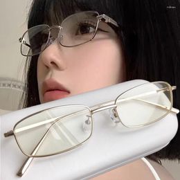 Sunglasses Y2K Harajuku Small Square Frame Glasses For Women Retro Silver Metal Eyeglasses Reading Spectacle Blue Light Blocking Eyewear