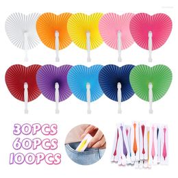 Decorative Figurines 30/60/100pcs White Heart Shape Folding Fans Colored Paper Plastic Handle Hand Fan For Wedding Birthday Party Favors Bag