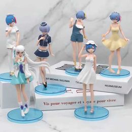 Action Toy Figures Blue haired girl Rem Anime Figure Starting Life in Another World Stewardess Uniform Nurse Uniform Angel Model PVC Toys Doll Y240516