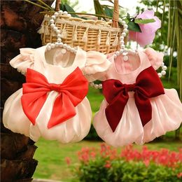 Dog Apparel Summer Bow Tulle Skirt Pet Clothes Cat And Dress Lace Sleeves Princess Party Breathable Tutu Hawaiian