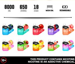 Wholesale Aim Clear 8000puffs 10 Flavors Vape Pod 8K Type-C Rechargeable Electronic Cigarette 0% 2% 3% 5% Nicotine Disposable Smoking Vape