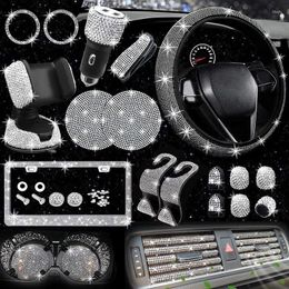 Steering Wheel Covers 27pcs Bling Car Accessories Set For Women Universal Fit 15 Inch License Plate Frame Phone