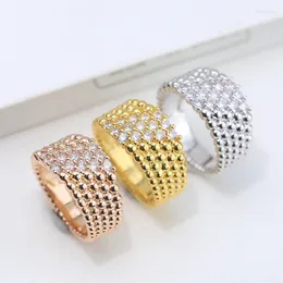 Cluster Rings Pure Silver Clover Sparkling Perlees Diamonds Ring 5 Rows Bead Ribbon Line Wedding For Women's Jewelry Gifts