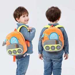 Backpacks Baby backpack 3D cartoon car printing plush childrens backpack kindergarten boys and girls small backpack mini backpack d240516