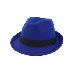 Unisex Wool Felt Roll Up Short Brim Jazz Fedora Hats with Black Ribbon women men Formal Party Trilby Floppy Hat1072132