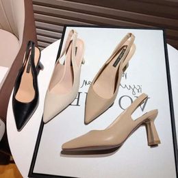 beige Naked Black French pointed Dress Shoes womens high heel straight line strap thick heels toe wrap and hollow back sandal woman FasRHCe# 4f71 s sal