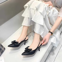 Slippers Hot Women Shoes 2024 Summer New Butterfly Knot Women Slingbacks Heels Shoes Sexy Dress Thin Heel Pointed Toe Ladies High Heels Q240515