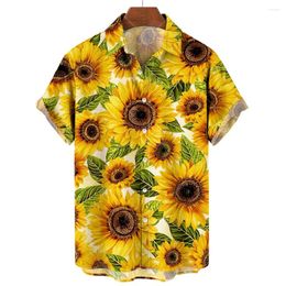 Men's Casual Shirts Sunflower Sunshine Hawaiian 3D Print Summer Shirt Short Sleeve Turn Down Collar Blusas Tops Beach Blouse