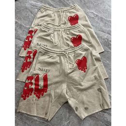 Men's Shorts Saint Michael x EU Jointly Dissolves Love Washes Worn Out Disrupts Dirty Washes 50% Shorts Mens and Womens Fashion