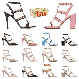 Lady Platform Wedges Heel Pumps Leather Sandals Famous Designer Women Luxury Sexy High Heels Rivet Pointed Slides With Box Manual Customized Silver Black Slippers