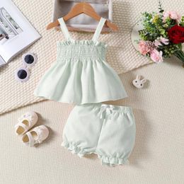 Clothing Sets 2PCS Summer Toddler Girls Solid Sling Suits 9-24M 2-3T 2024 Ruffle Tops Shorts Lovely Elegant Casual Set Baby Outfits