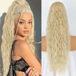 Curly Wavy Drawstring Ponytail Extension Long Clip In Ponytail Hair Extensions for Black Women Blonde Synthetic Fake Hairpieces 240516