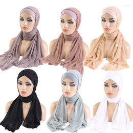 Ethnic Clothing One Piece Amira Instant Hijab Scarf Muslim Women Pull On Ready Wear Shawl Islamic Turbante Headwrap Scarves Bandana Solid