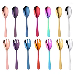 Spoons 2PCS Stainless Steel Large Salad Spoon Fork Set Mixing Cooking Fruit Kitchen Restaurant Tool Kitchenware Cookware Drop