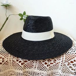 Wide Brim Hats Classical Black Straw Hat Big Summer Fedora Men Women Panama Sun Party Performance Boater Beach