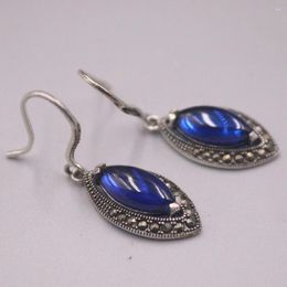 Dangle Earrings Real Solid 925 Sterling Silver Blue Corundum Zircon Women Lucky Long