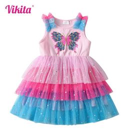 Girl's Dresses Vikita Girls Tutu Dress Childrens Butterfly Sequin Application Dress Girls Colourful Sleeveless Summer Princess Dress Childrens Clothing WX