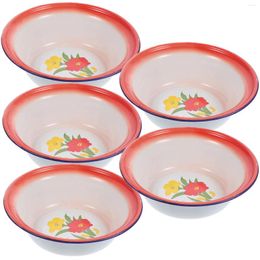 Decorative Figurines 5pcs Flower Pattern Old-style Reusable Serving Vintage Enamel Bowl Mixing Set Metal Retro Camping Dishes