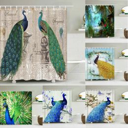 Shower Curtains Peacock Home Decor Curtain Chinese Bird Vintage Floral Waterproof Polyester With Hooks