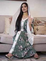 Ethnic Clothing Ethnic Muslim Maxi Long Dress Women Abaya Autumn Turkey Loose Muslim Jalabiya Abaya Dresses V Neck India Arabic Islamic Clothing T240515